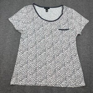 Midnight Chevron Pocket T-Shirt Womens Medium Black White Pink Zig Zag Modal‎